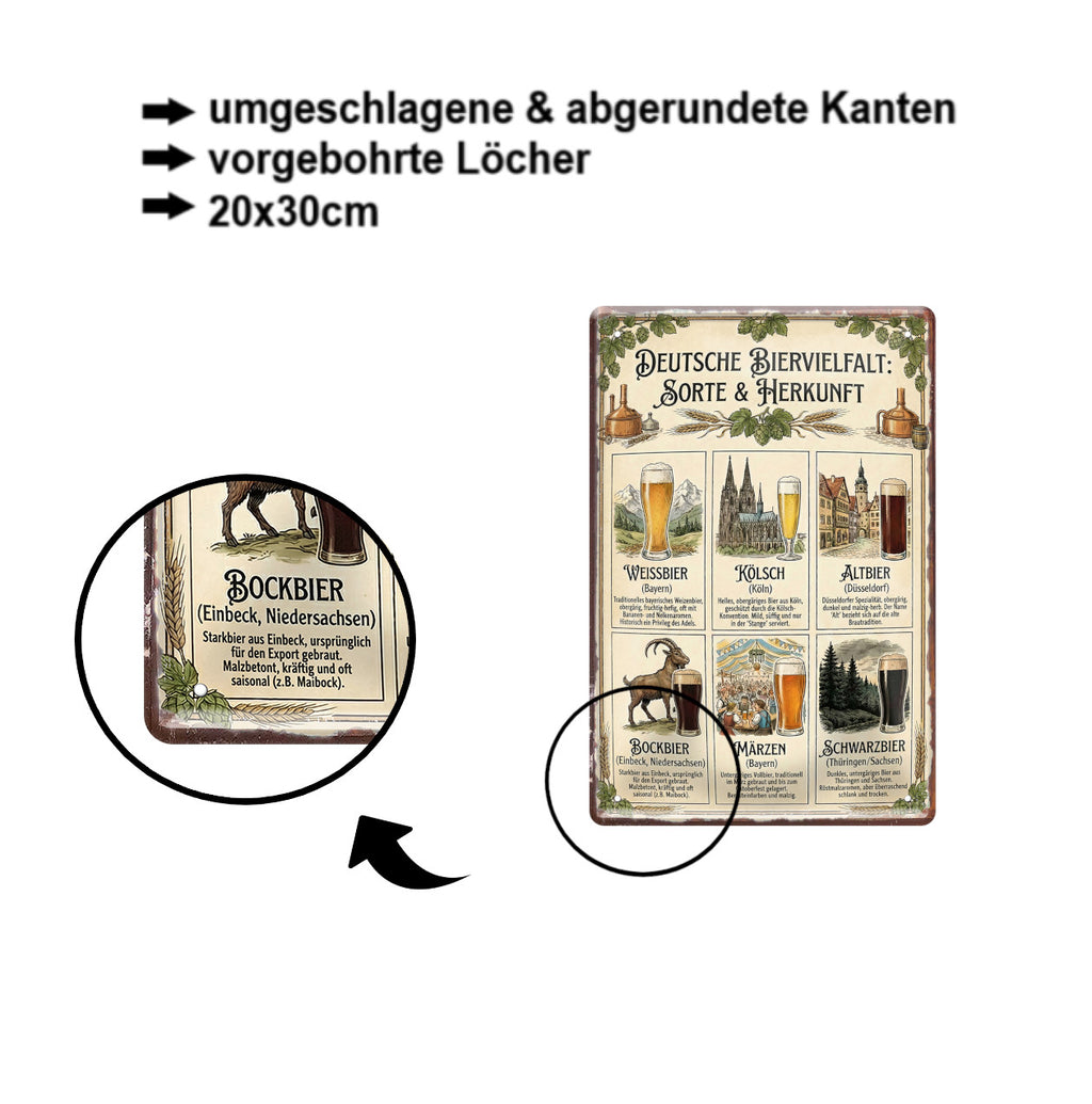 Blechschild ''Deutsche Biervielfalt Sorte&Herkunft'' 20x30cm