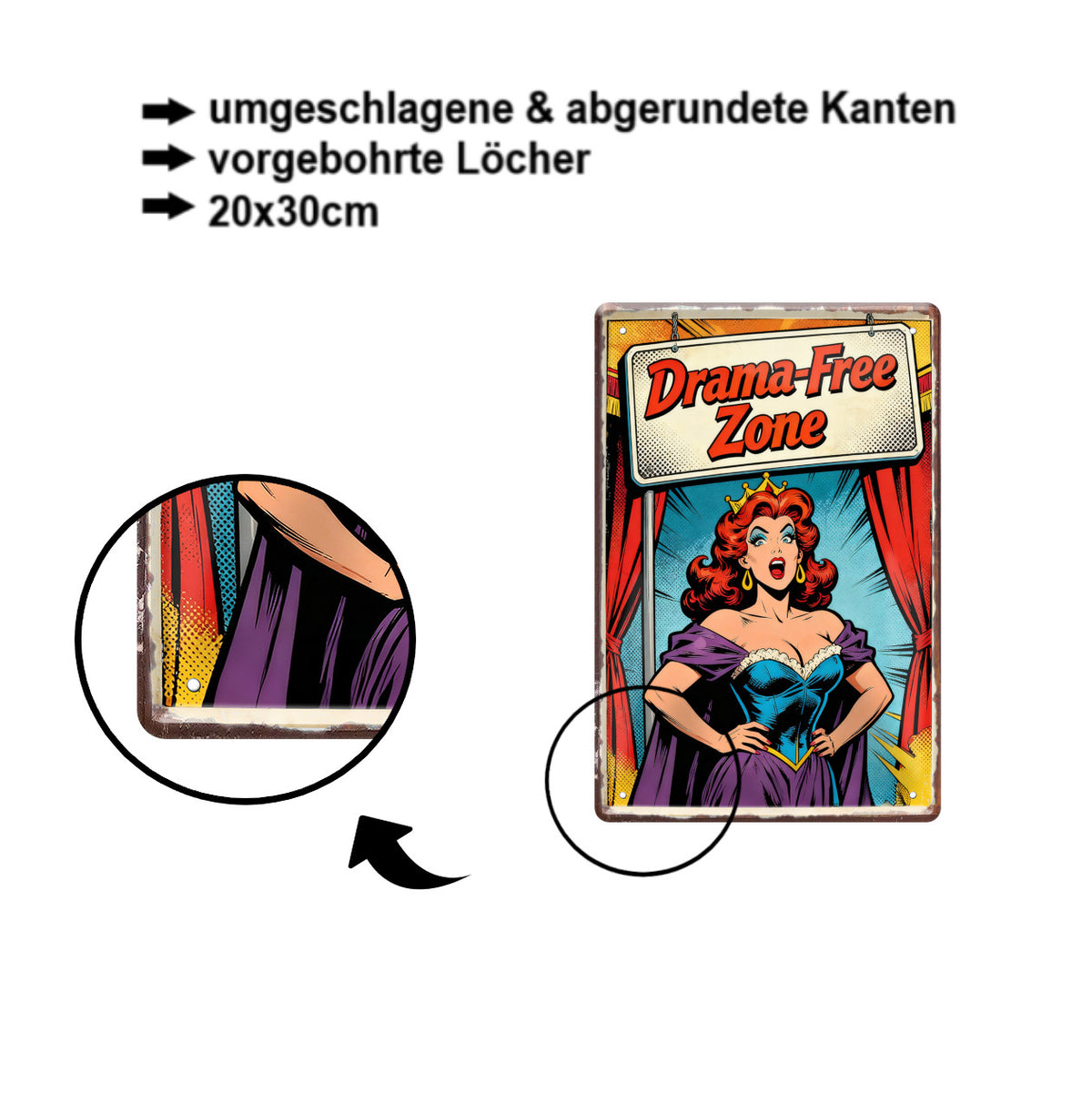 Blechschild ''Drama Free Zone'' 20x30cm
