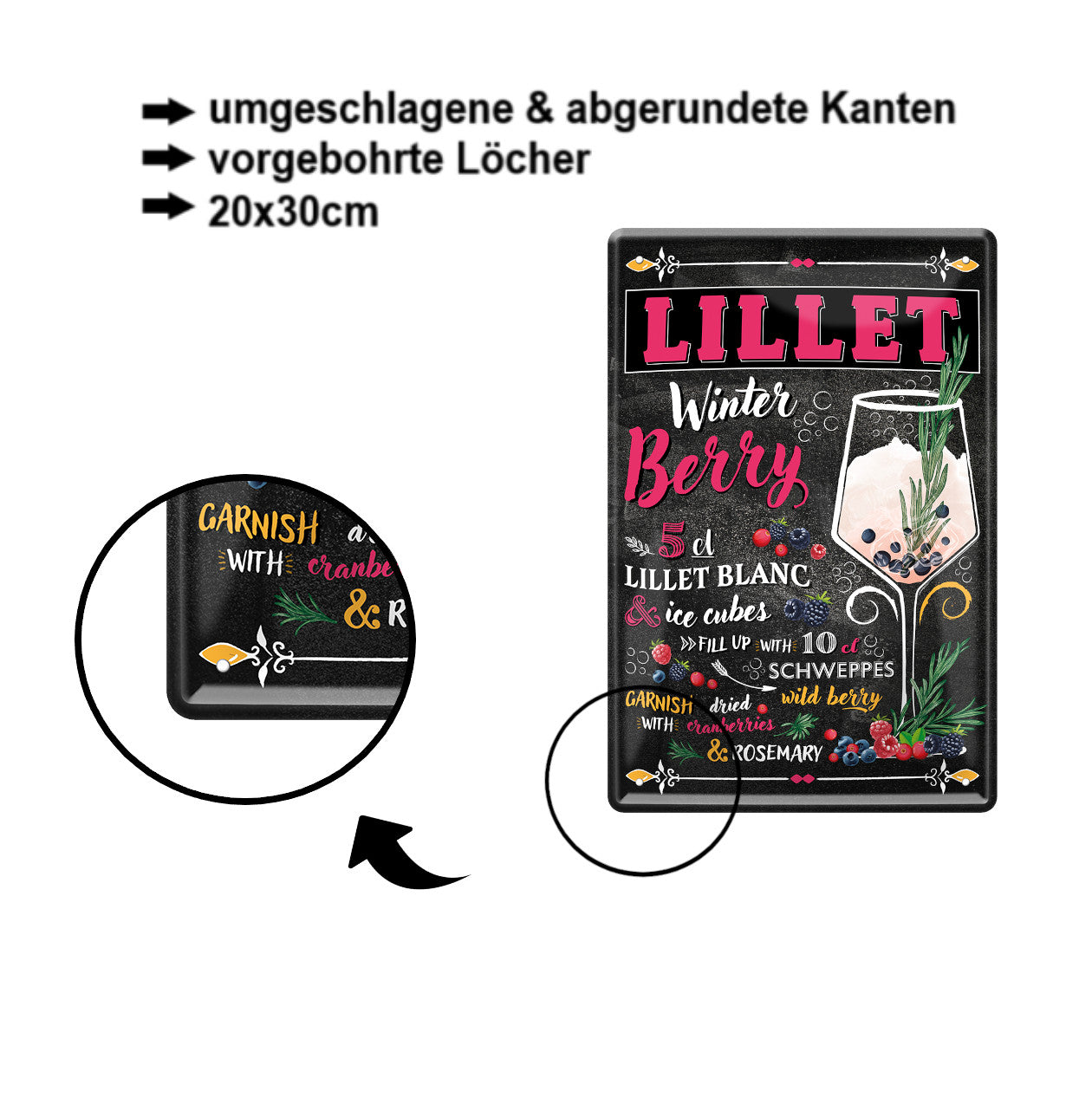 Blechschild ''Lillet Winter Berry'' 20x30cm