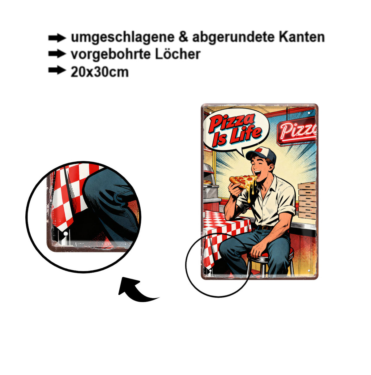 Blechschild ''Pizza Is Life'' 20x30cm