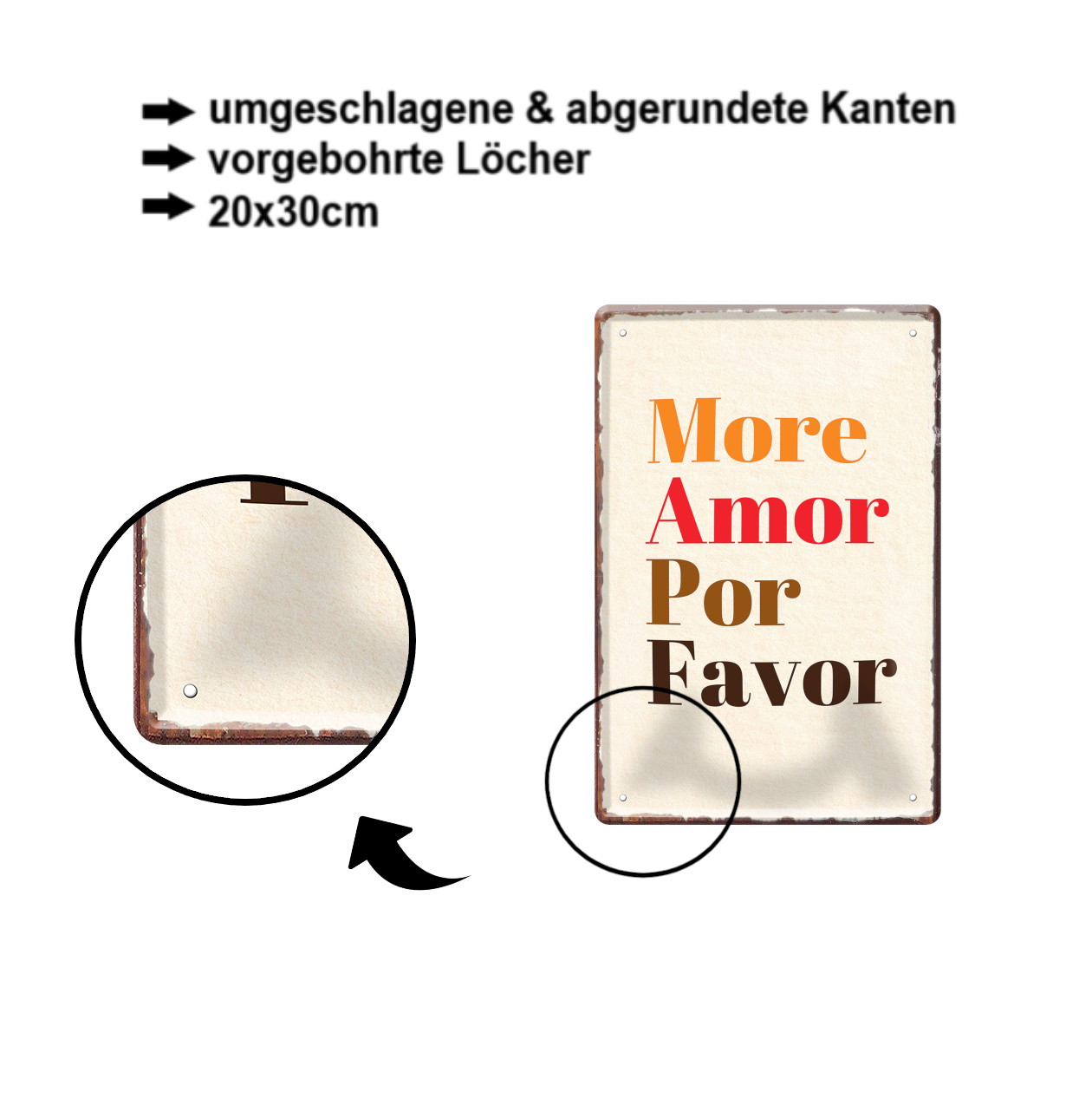 Blechschild ''More amor por favor'' 20x30cm