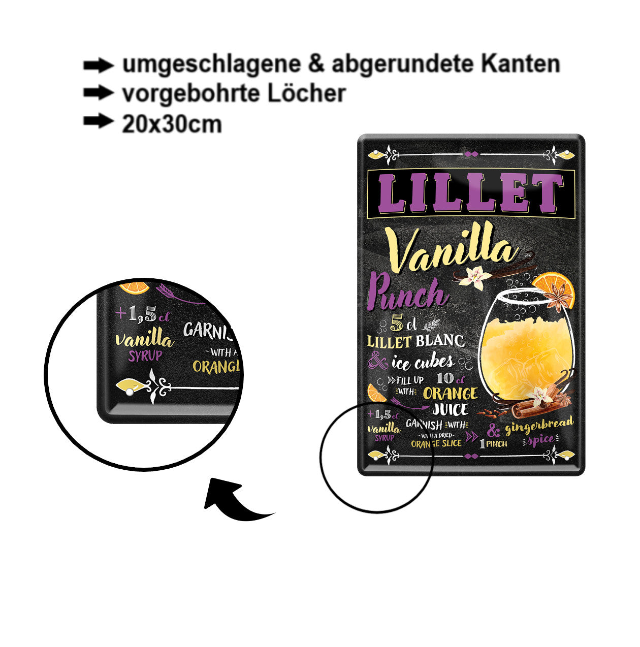 Blechschild ''Lillet Vanilla Punch'' 20x30cm