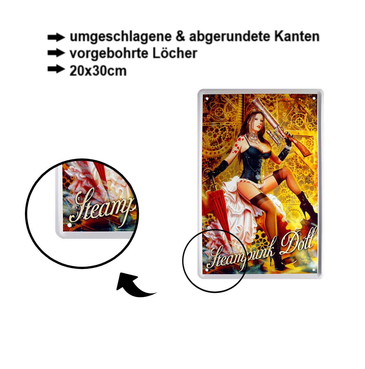 Blechschild ''Pinup Steampunk Doll'' 20x30cm