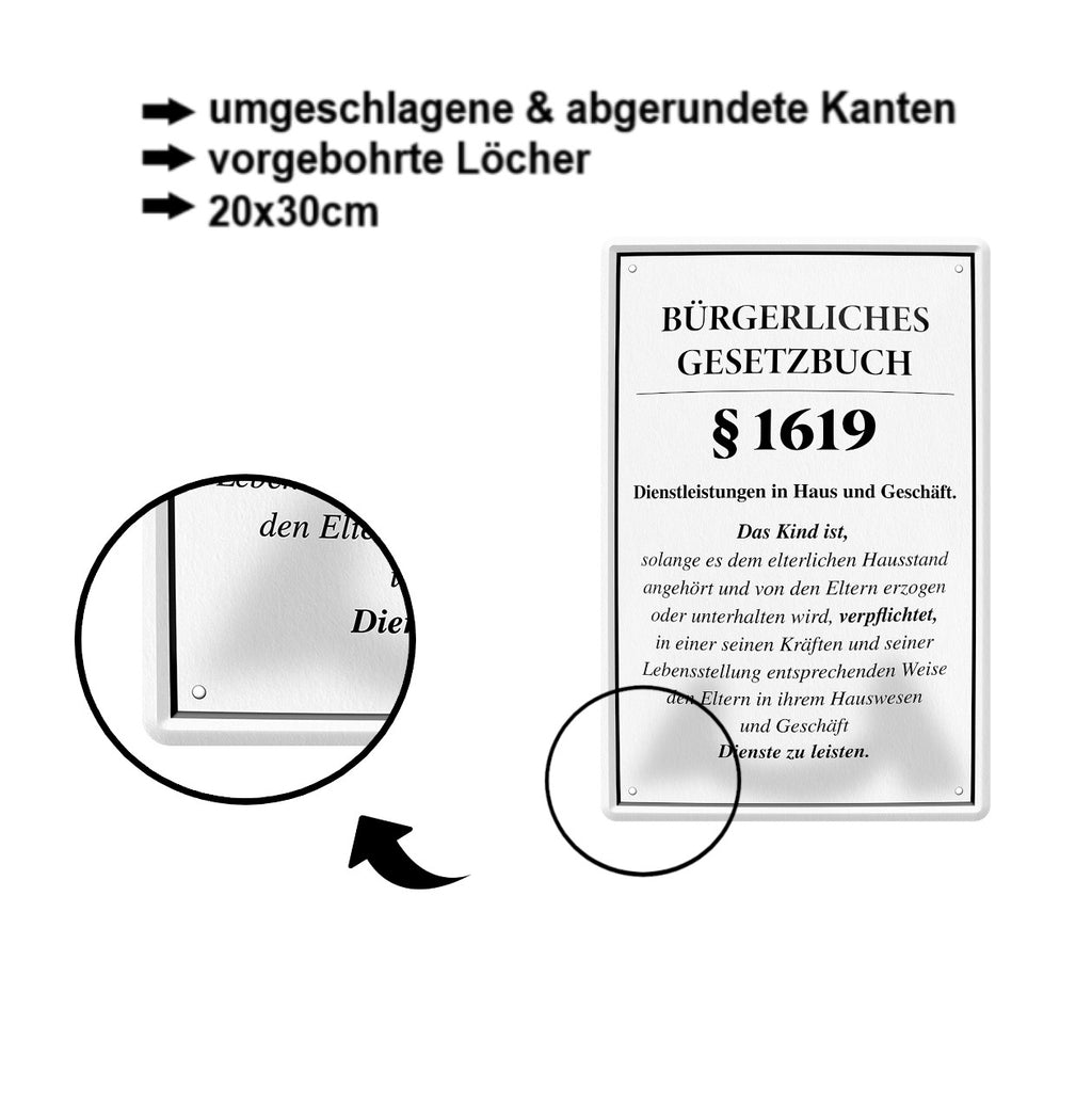 Blechschild ''Bürgerliches Gesetzbuch §1619 Familie'' 20x30cm