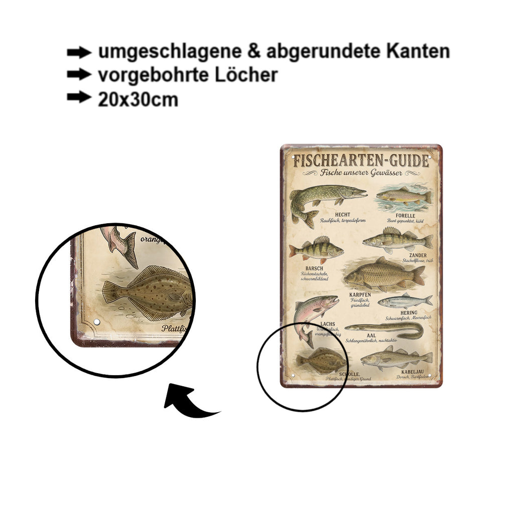 Blechschild ''Fischarten Guide'' 20x30cm