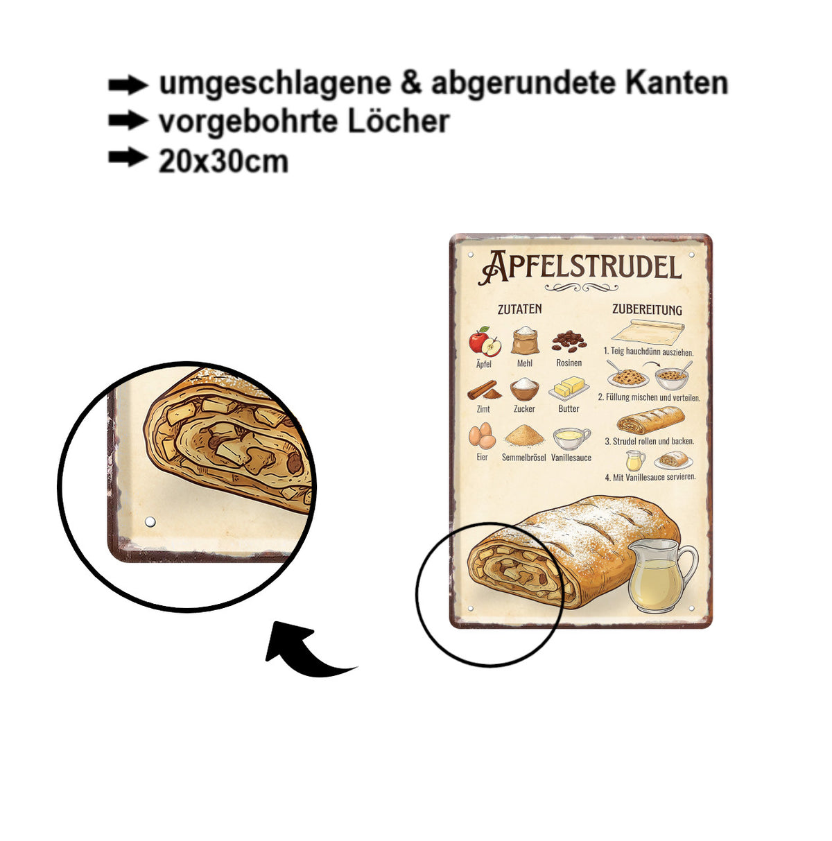 Blechschild ''Apfelstrudel'' 20x30cm
