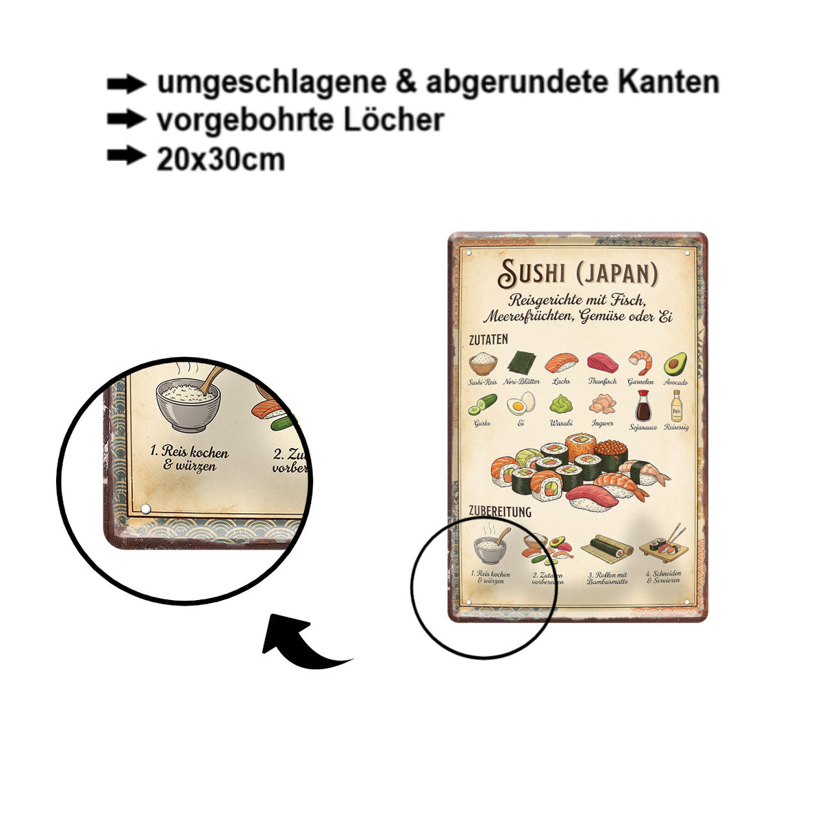 Blechschild ''Sushi (Japan)'' 20x30cm