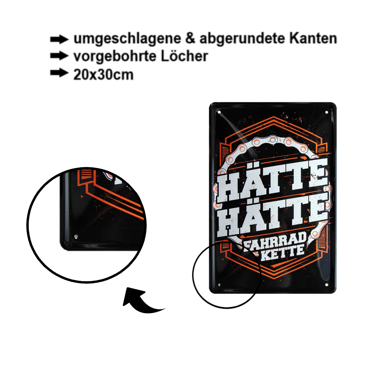 Blechschild ''Hätte hätte Fahrradkette'' 20x30cm