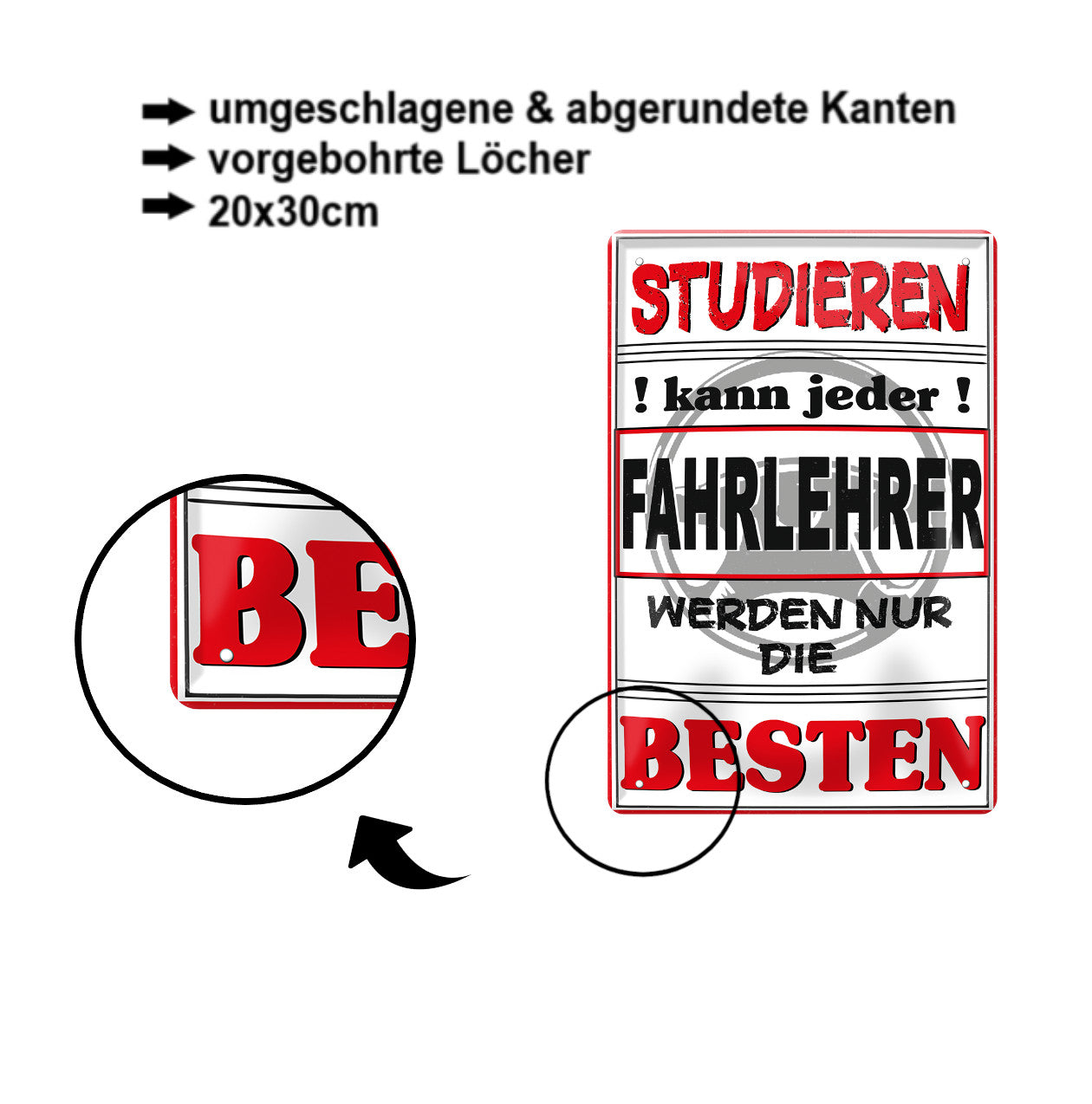 Blechschild ''Studieren kann jeder Fahrlehrer'' 20x30cm