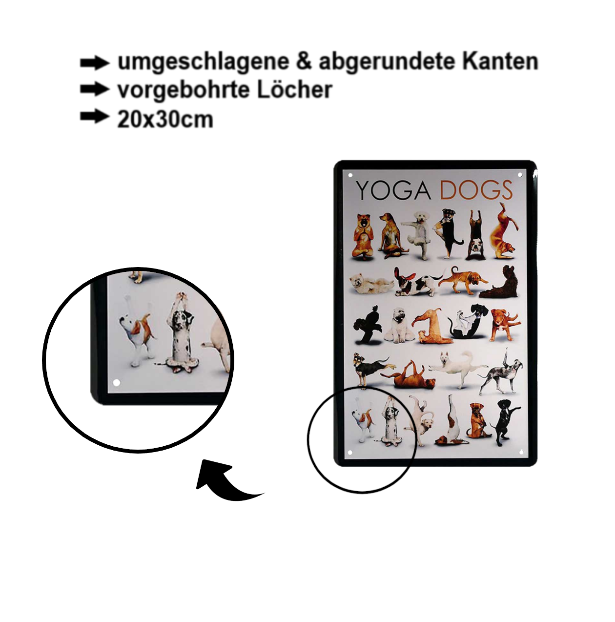 Tin sign "Yoga Dogs" 20x30cm