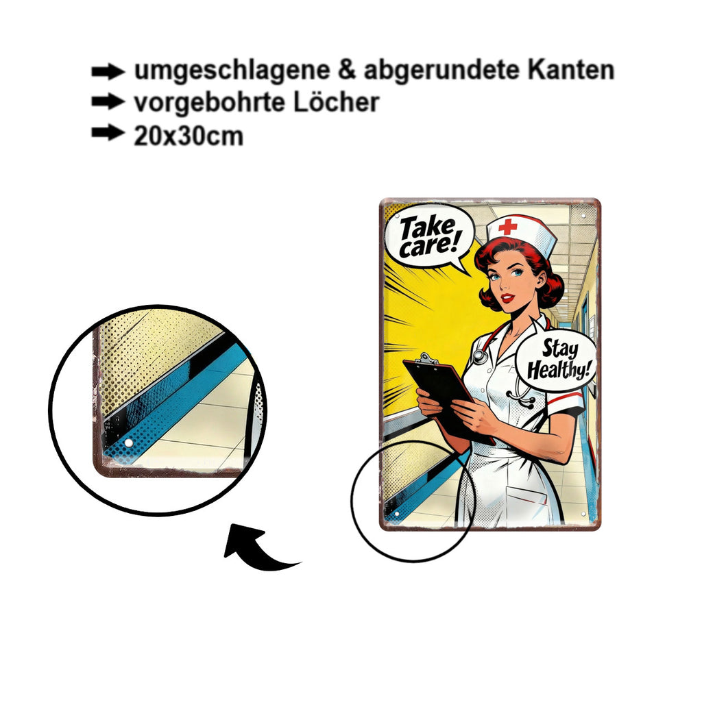 Blechschild ''Take Care - Stay Healthy'' 20x30cm