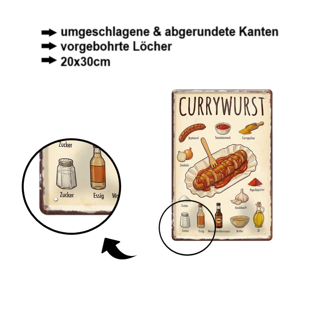Blechschild ''Currywurst (wurst mittig)'' 20x30cm