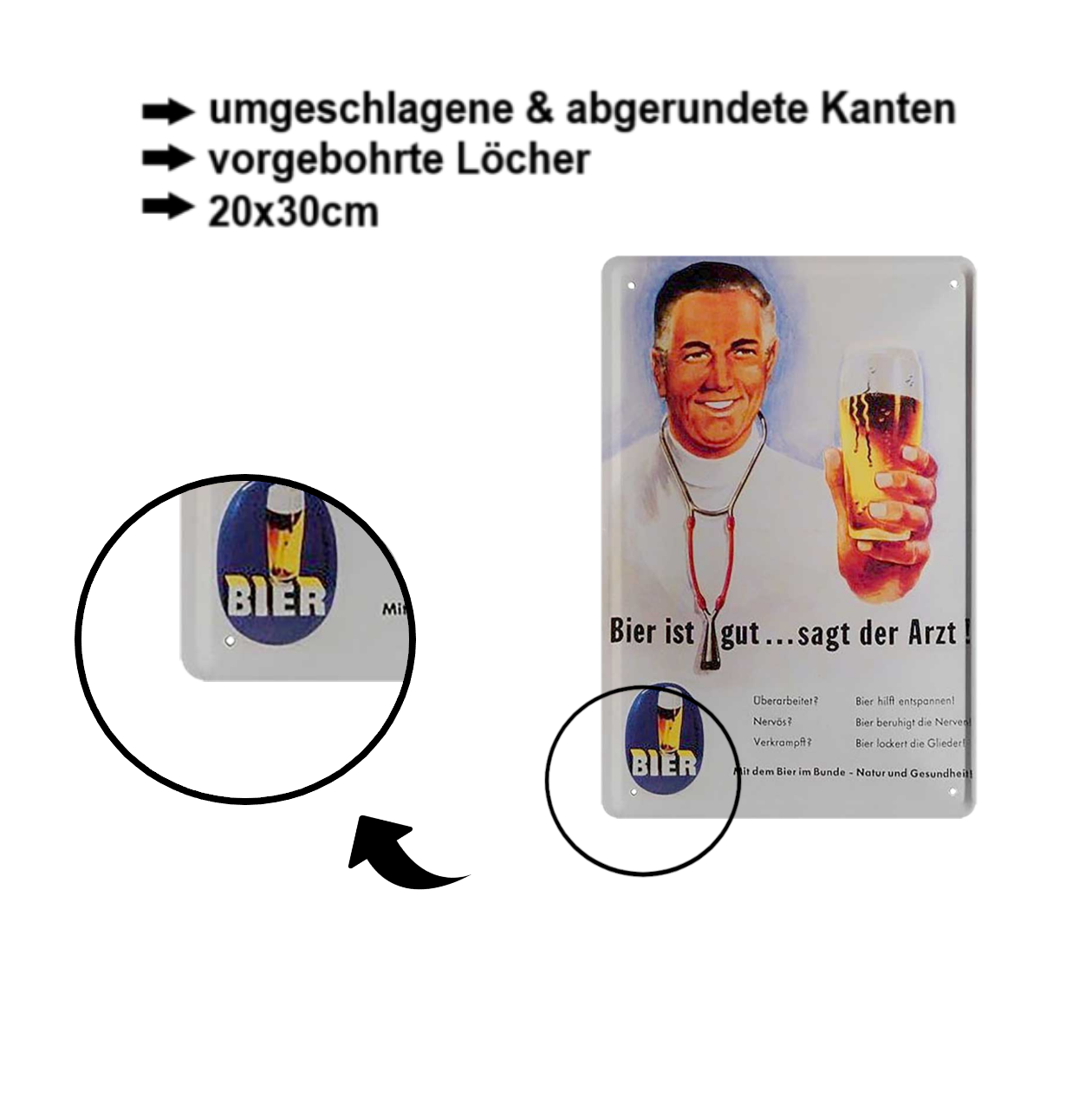 Blechschild ''Bier ist gut.. sagt der Arzt'' 20x30cm