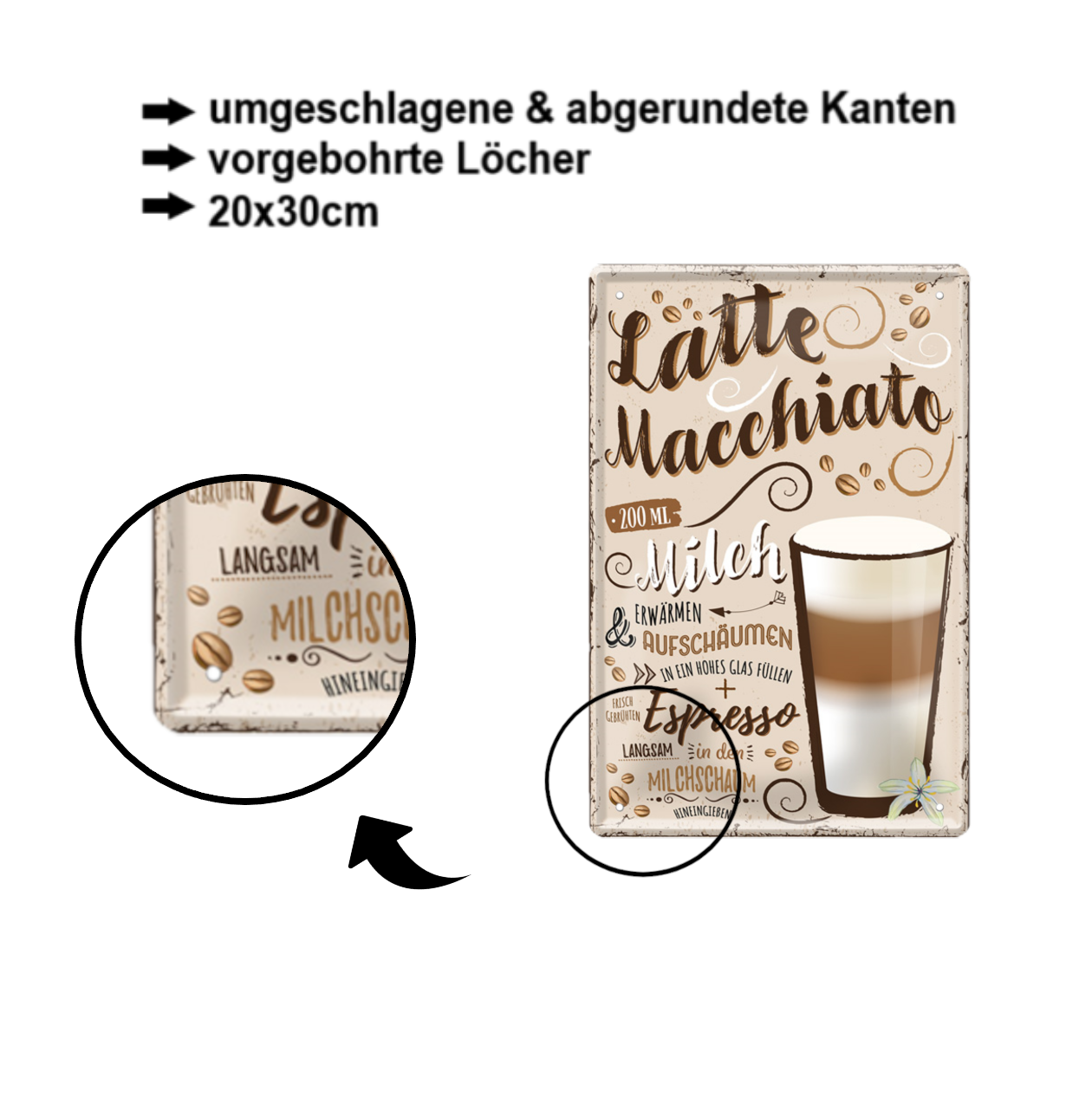 Tin Sign "Latte Macchiato" 20x30cm