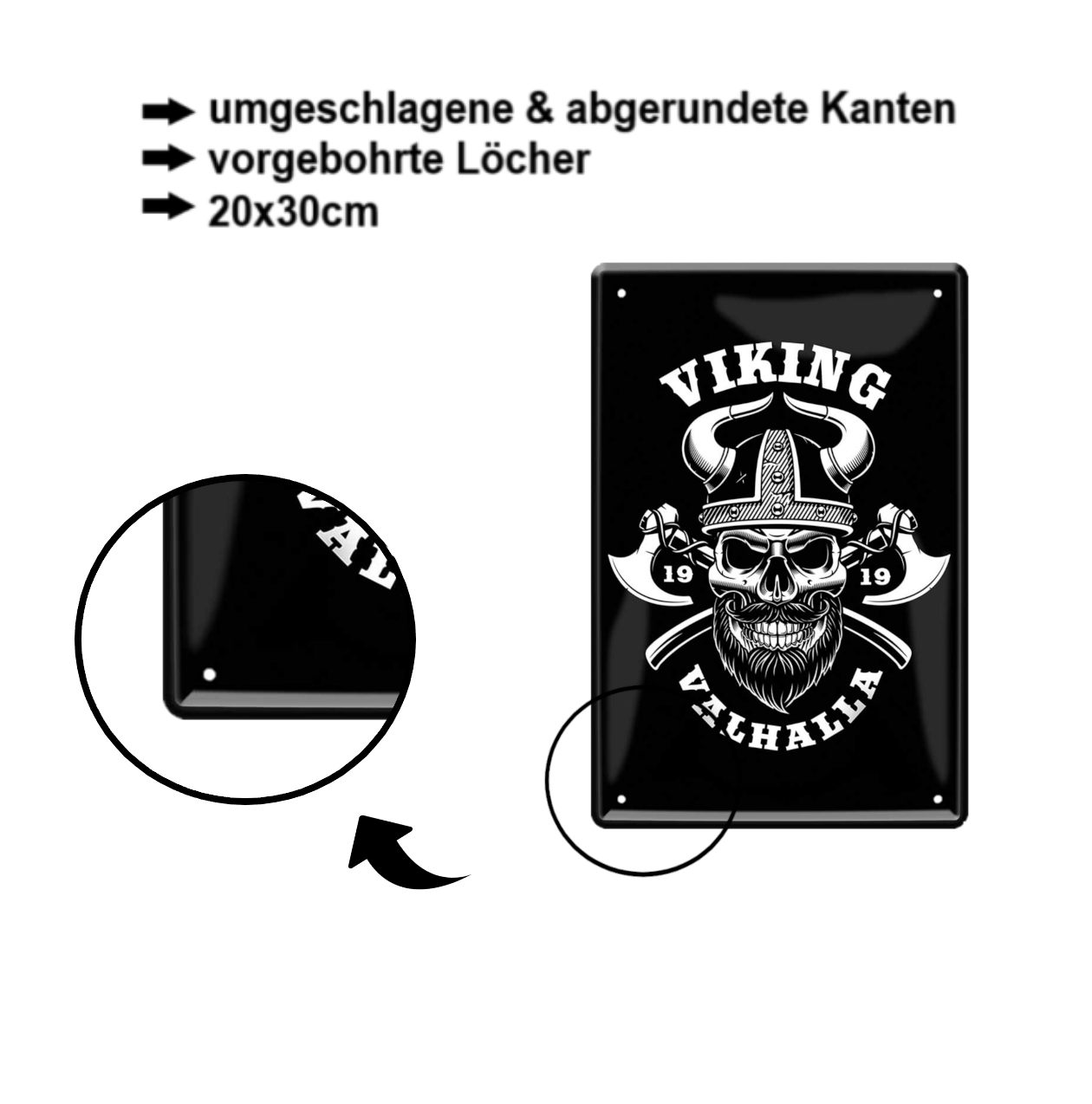Blechschild ''Viking Valhalla (schwarz, Äxte)'' 20x30cm