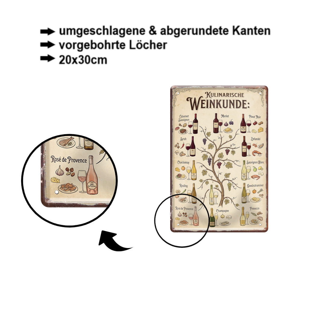 Blechschild ''Kulinarische Weinkunde'' 20x30cm