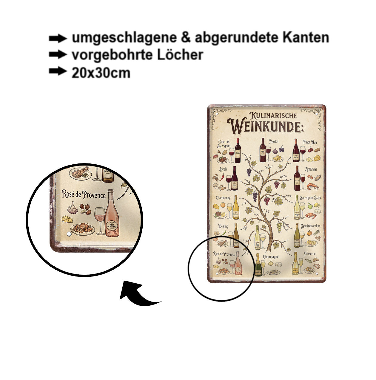 Blechschild ''Kulinarische Weinkunde'' 20x30cm