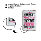 Blechschild ''Sei nett zur Friseurin in 5 min 6 Monate zerstören'' 20x30cm