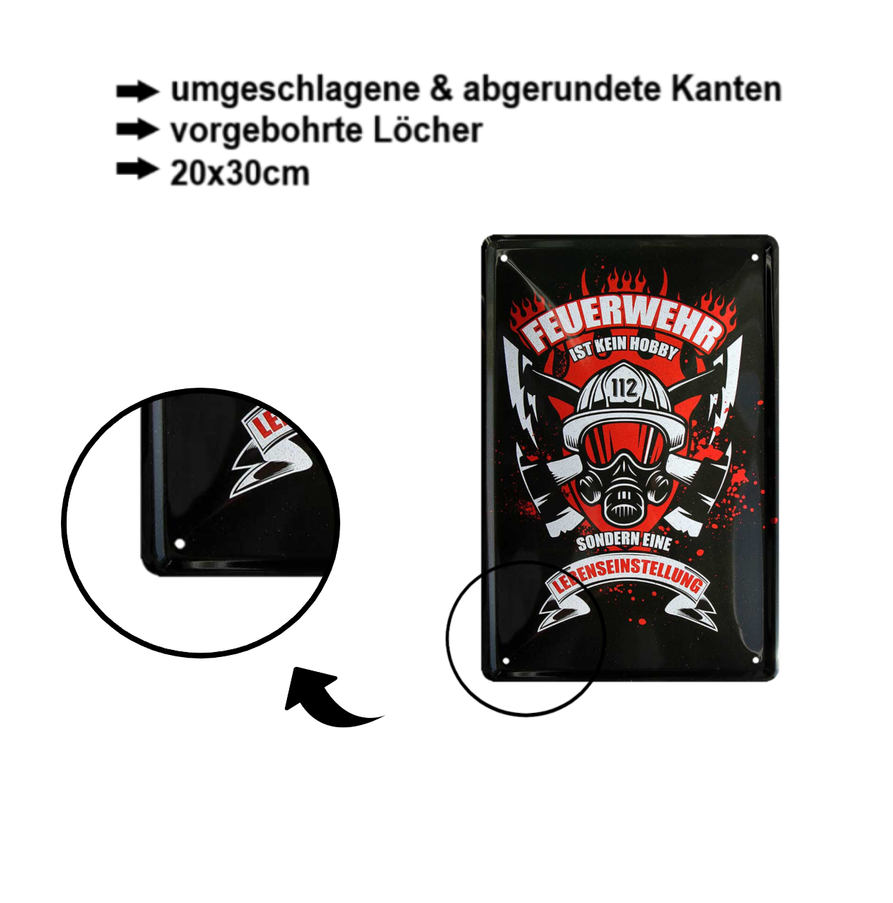 Blechschild ''Feuerwehr ist kein Hobby'' 20x30cm