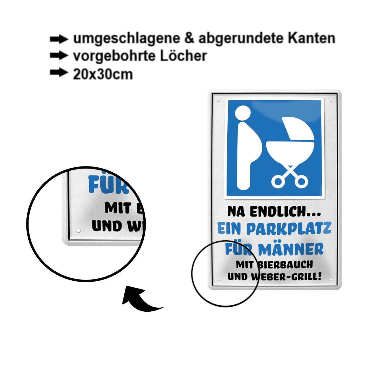 Blechschild ''Ein Parkplatz für Männer Bierbauch'' 20x30cm