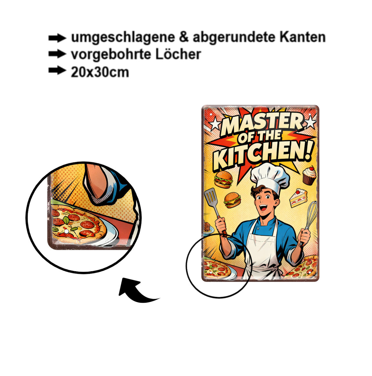 Blechschild ''Master of the Kitchen'' 20x30cm