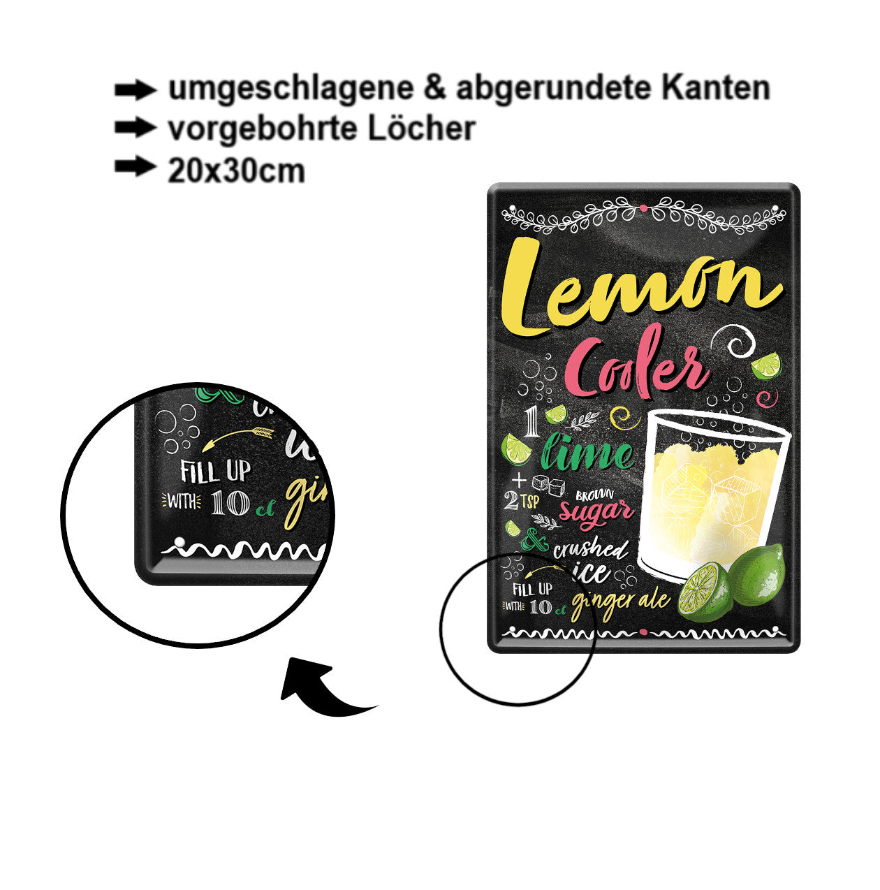 Blechschild ''Lemon Cooler'' 20x30cm