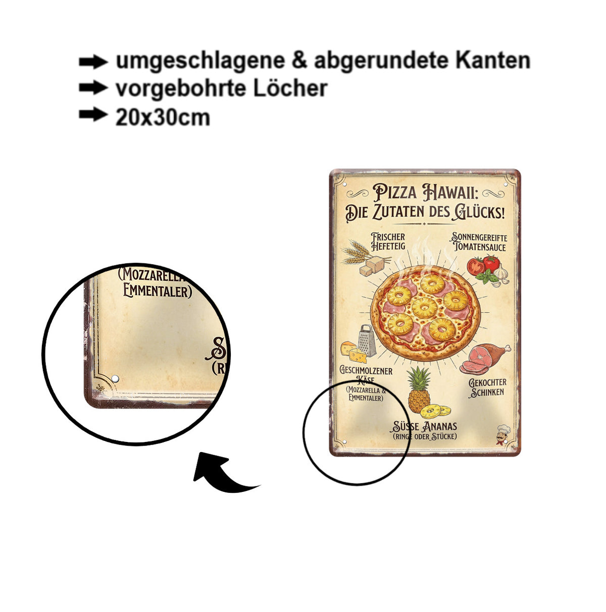 Blechschild ''Pizza Hawaii'' 20x30cm