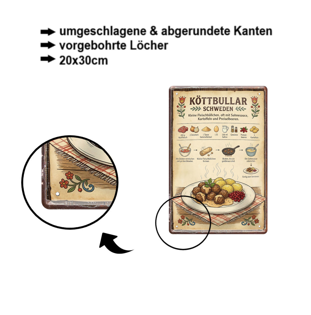 Blechschild ''Köttbullar Schweden'' 20x30cm