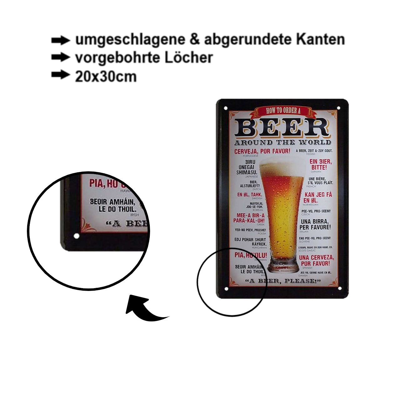 Blechschild ''Beer around the world'' 20x30cm