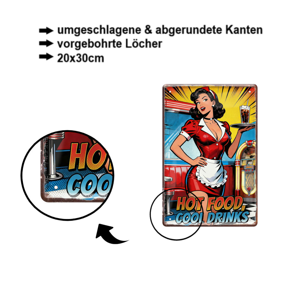 Blechschild ''Hot Food Cool Drinks'' 20x30cm