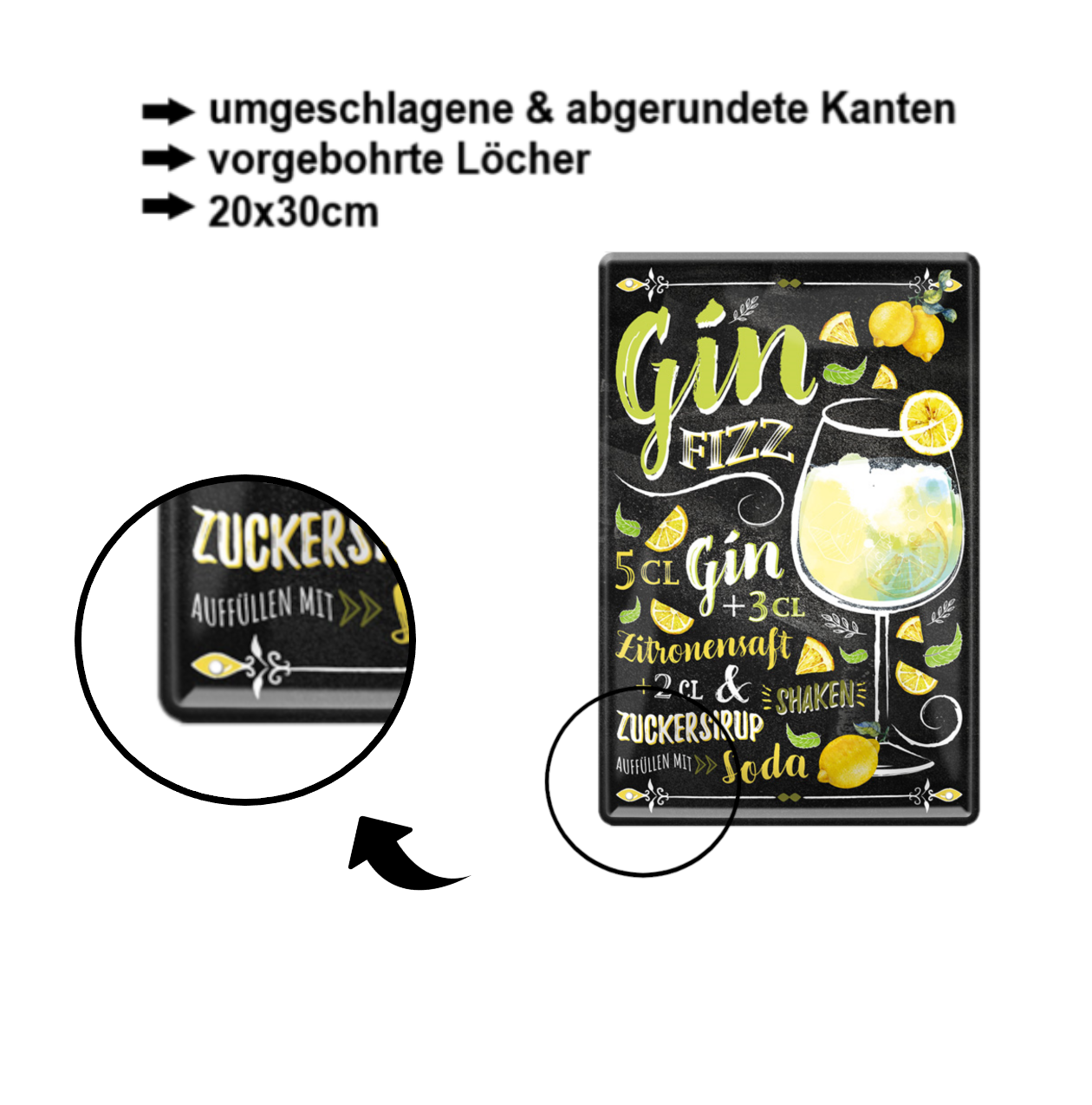 Tin Sign "Gin Fizz" 20x30cm