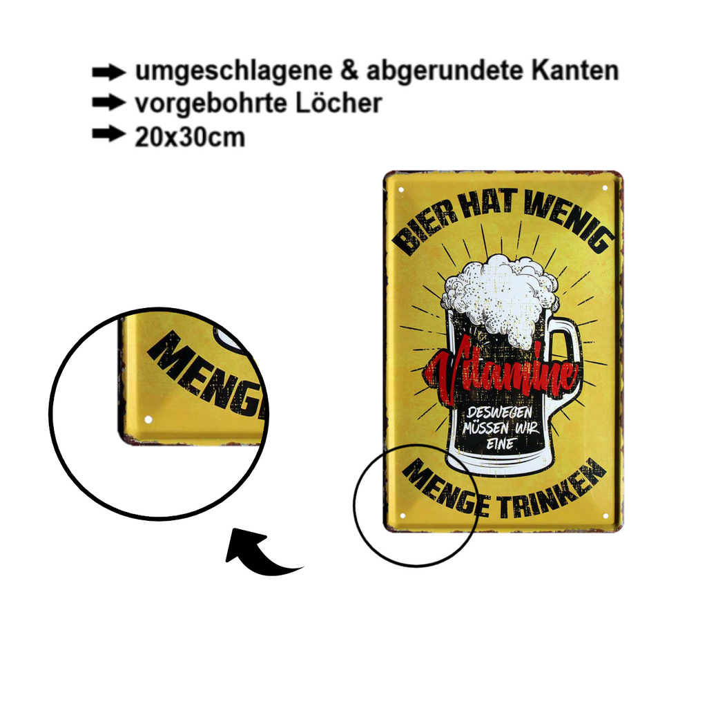 Blechschild ''Bier hat wenig Vitamine'' 20x30cm