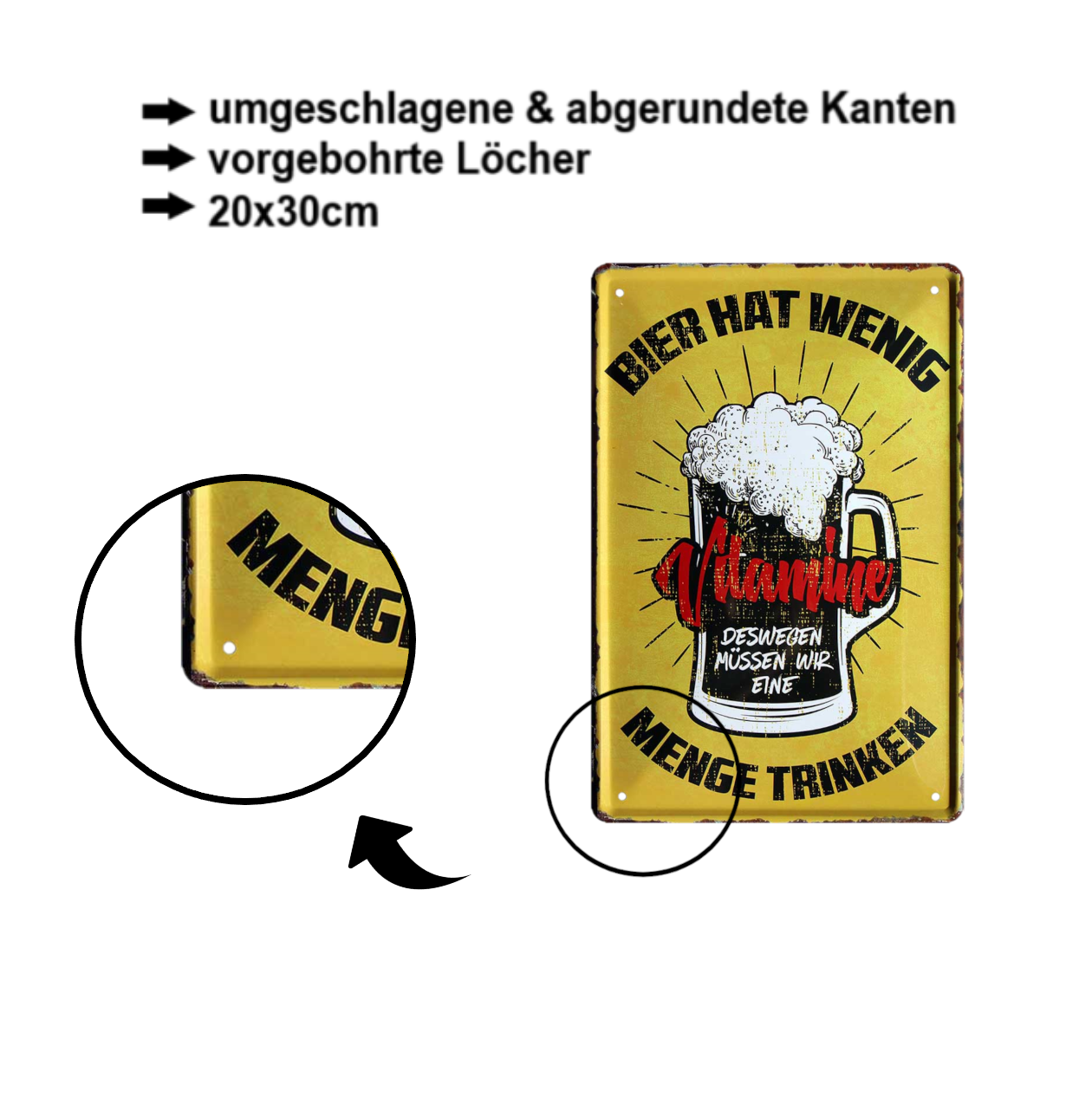 Blechschild ''Bier hat wenig Vitamine'' 20x30cm