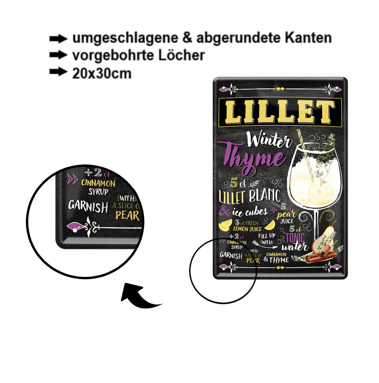 Blechschild ''Lillet Winter Thyme'' 20x30cm