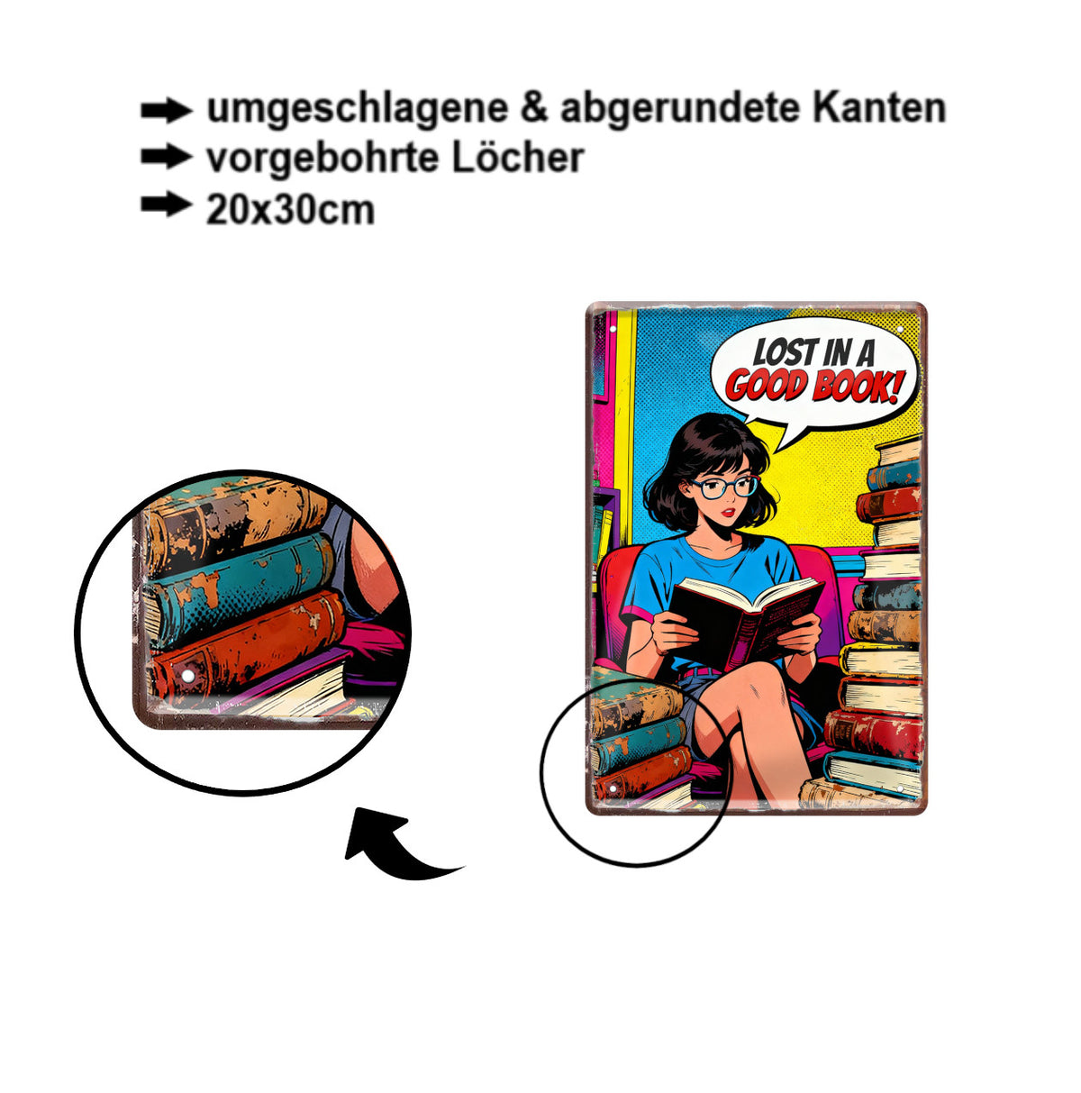 Blechschild ''Lost in a Good Book'' 20x30cm