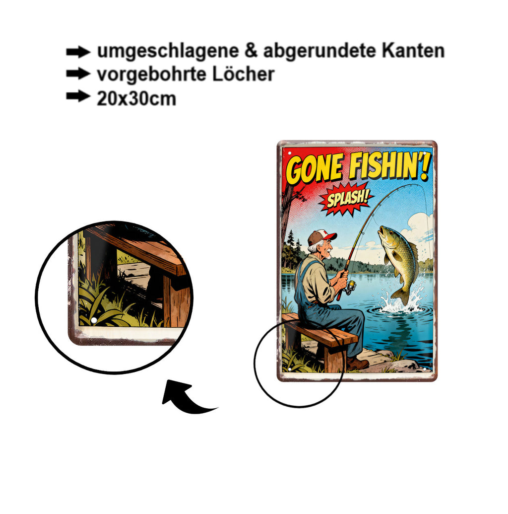Blechschild ''Gone Fishin Splash'' 20x30cm
