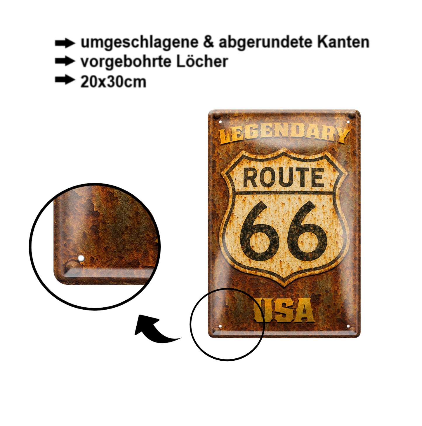 Blechschild ''Legendary Route 66 USA'' 20x30cm