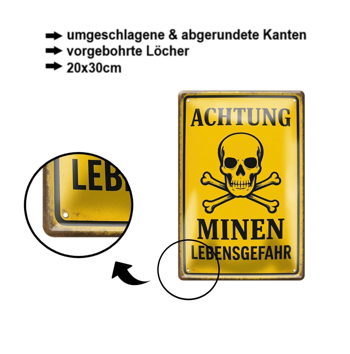Blechschild ''Achtung Minen Lebensgefahr'' 20x30cm