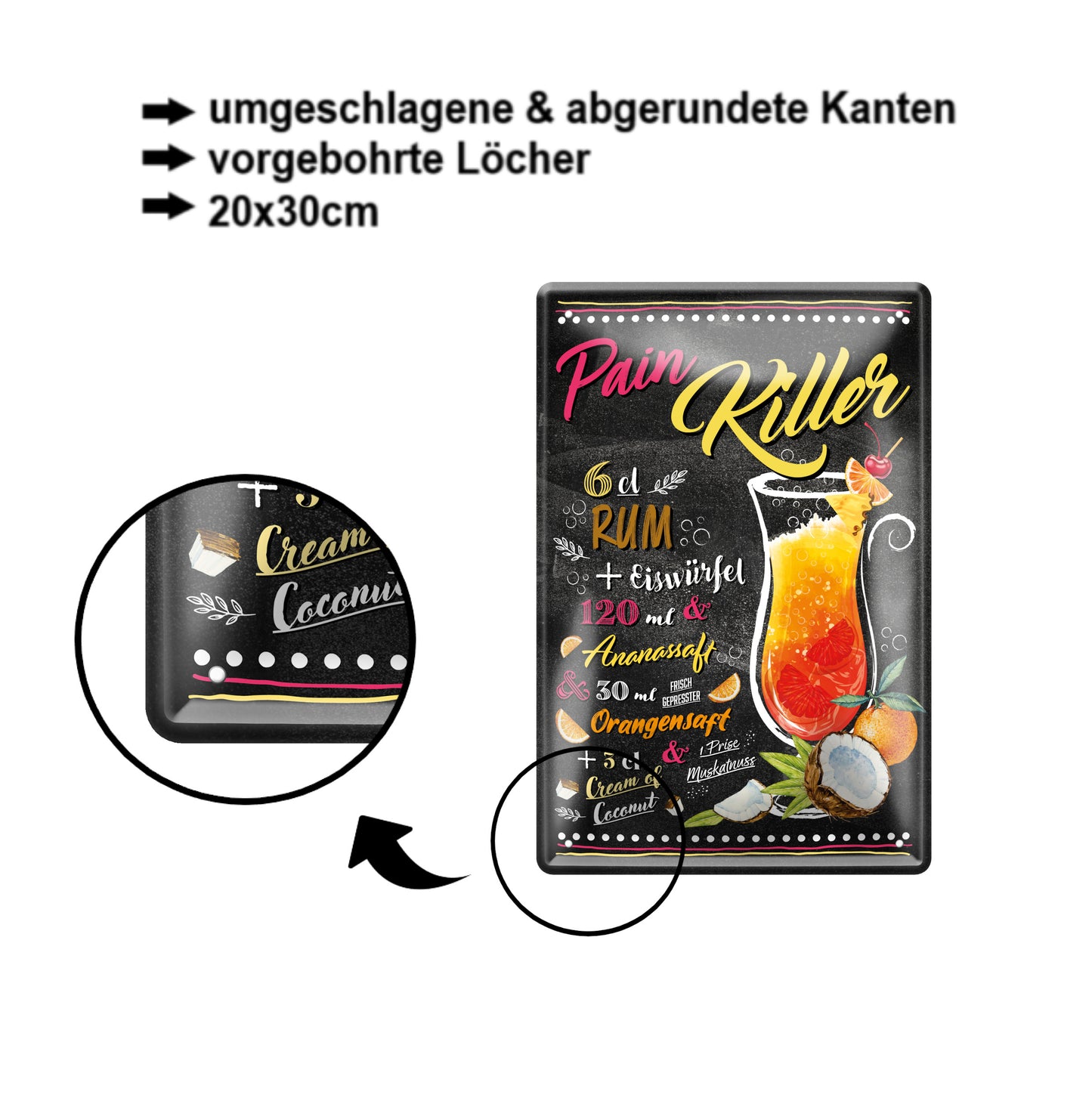 Blechschild ''Pain Killer'' 20x30cm