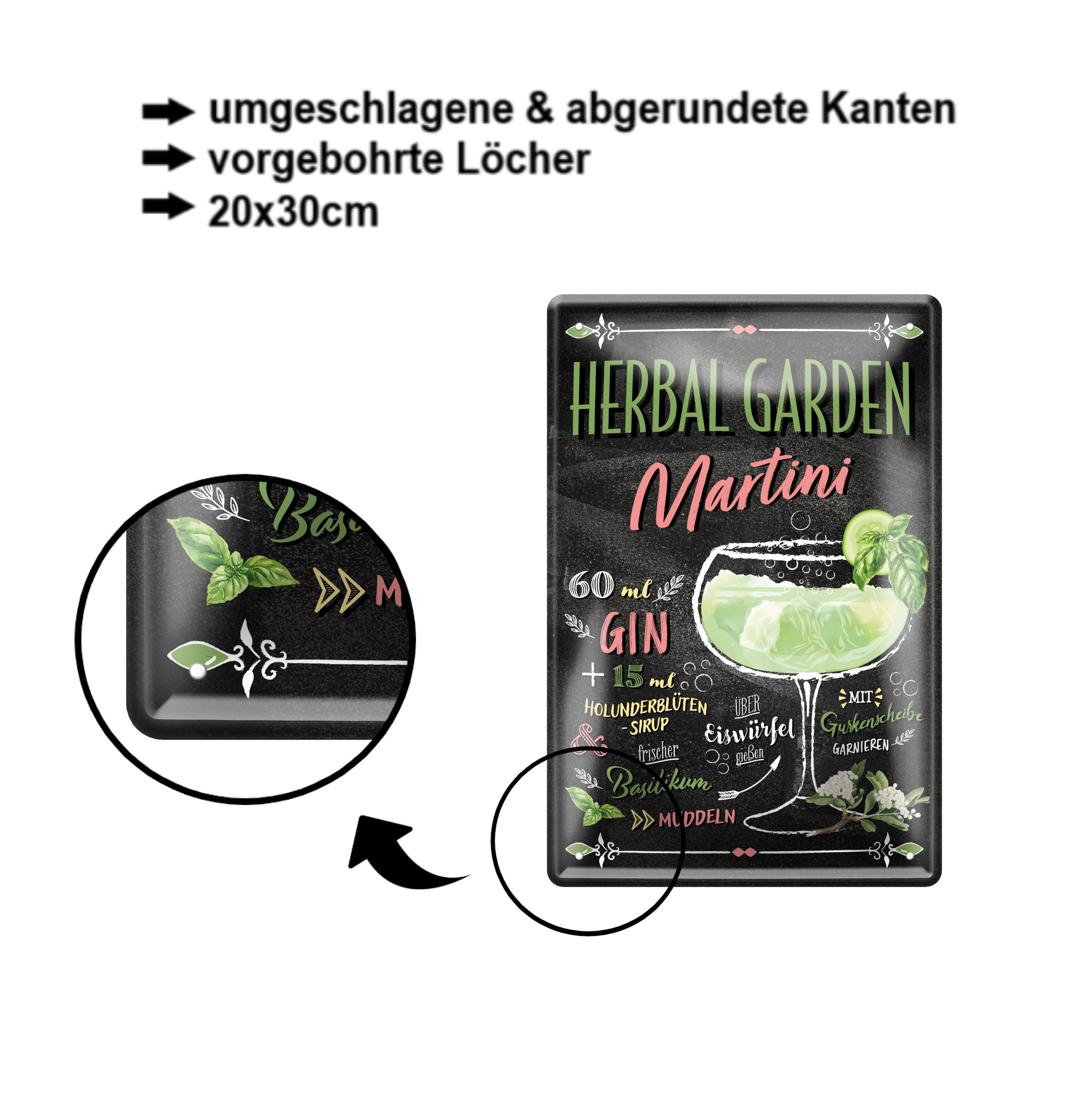 Blechschild ''Herbal Garden Martini'' 20x30cm