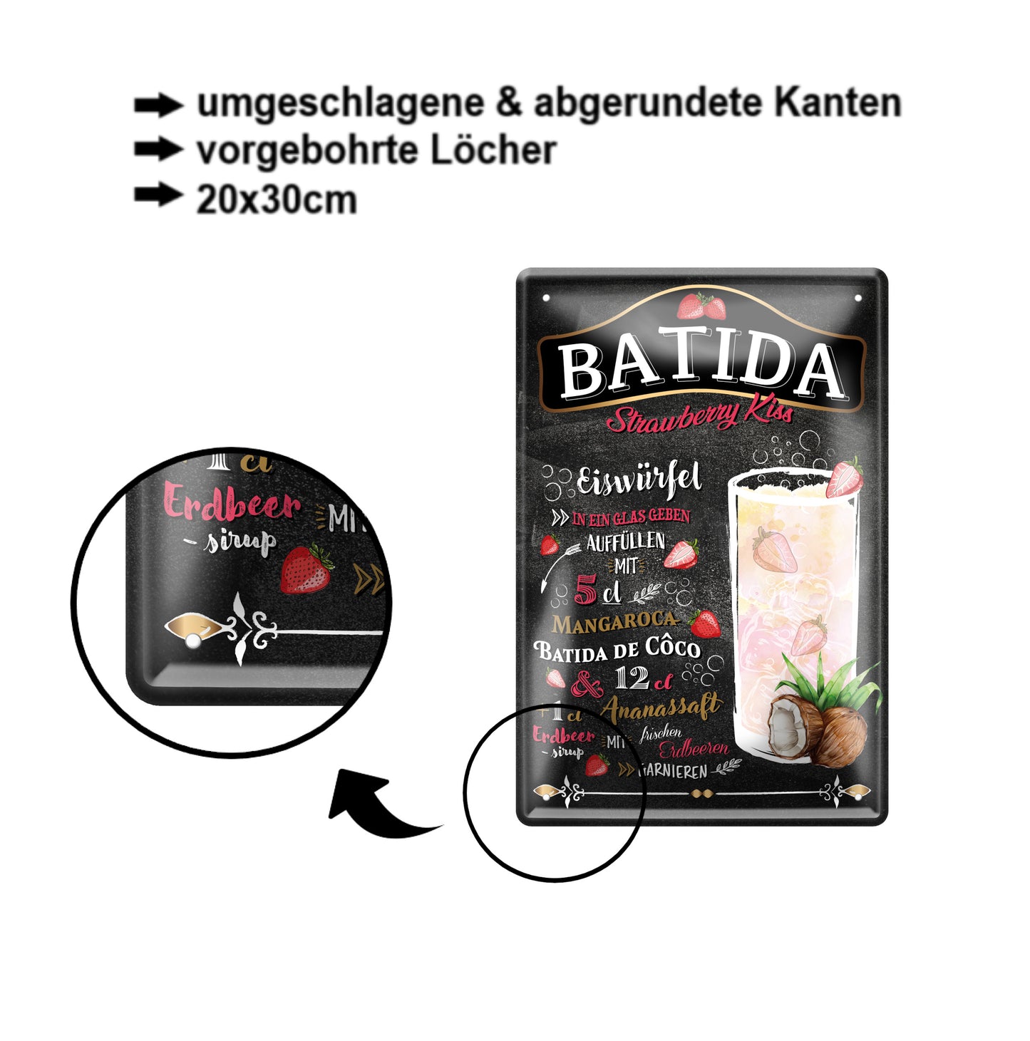 Blechschild ''Batida Strawberry Kiss'' 20x30cm
