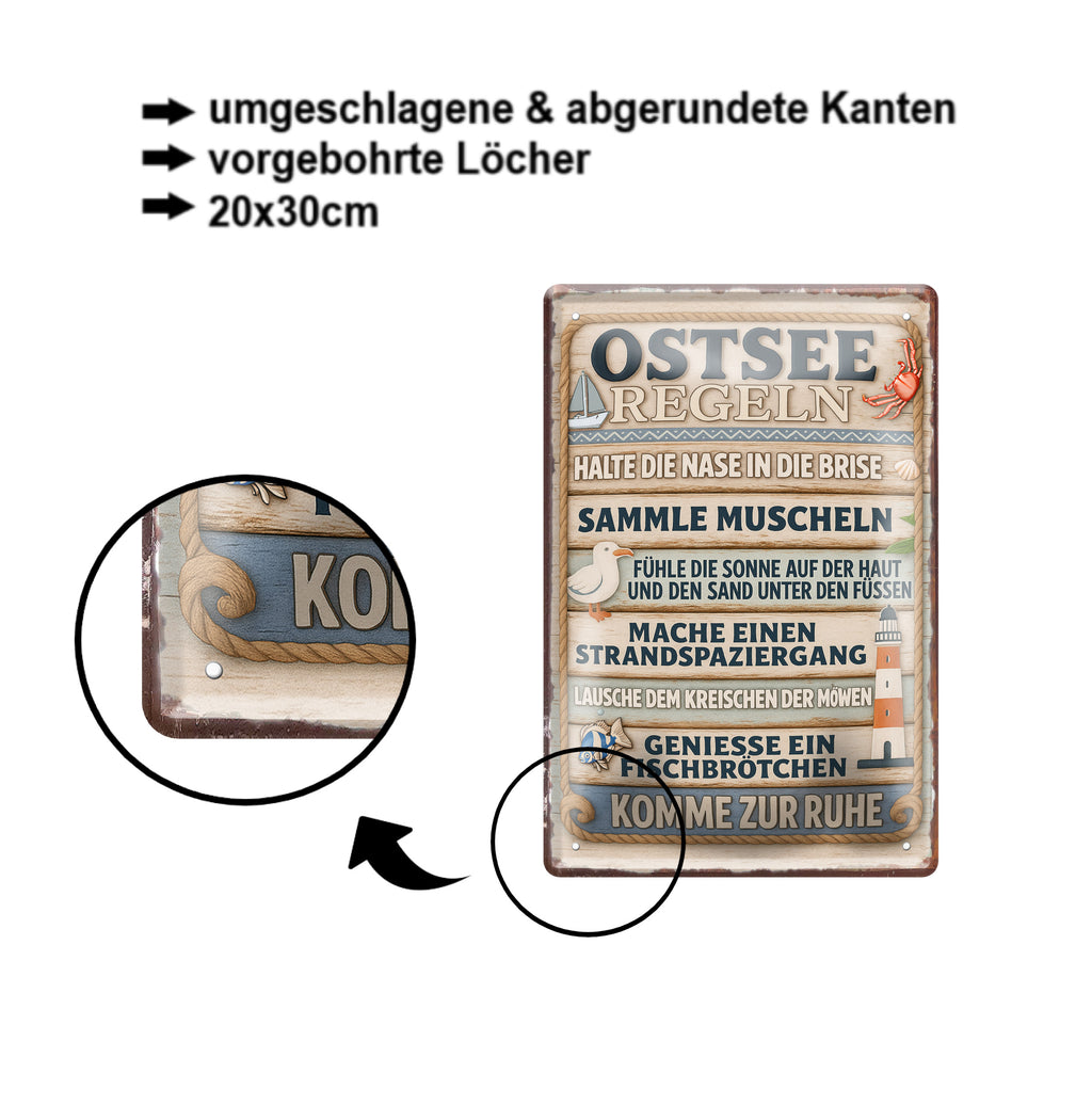 Blechschild ''Ostsee Regeln'' 20x30cm