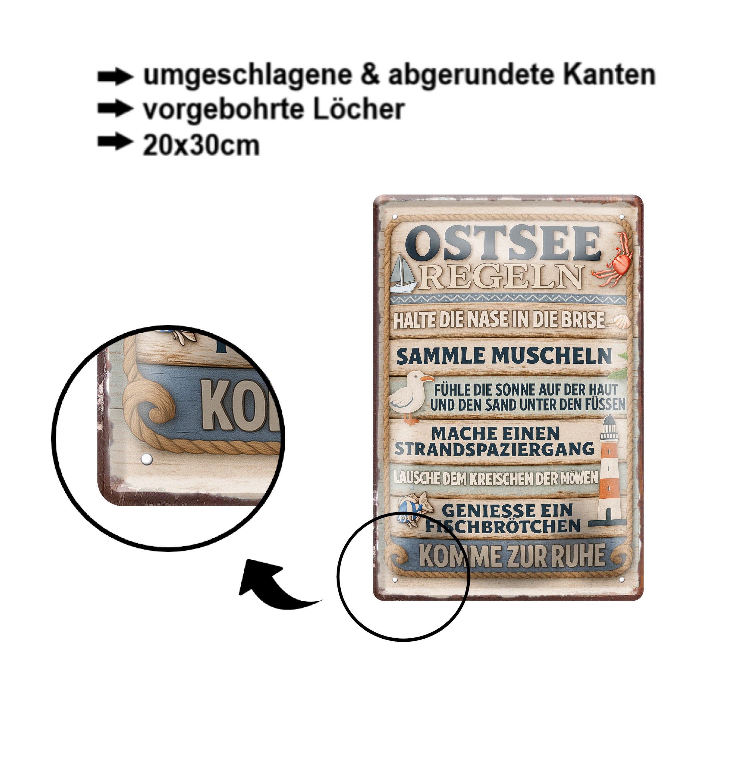 Blechschild ''Ostsee Regeln'' 20x30cm