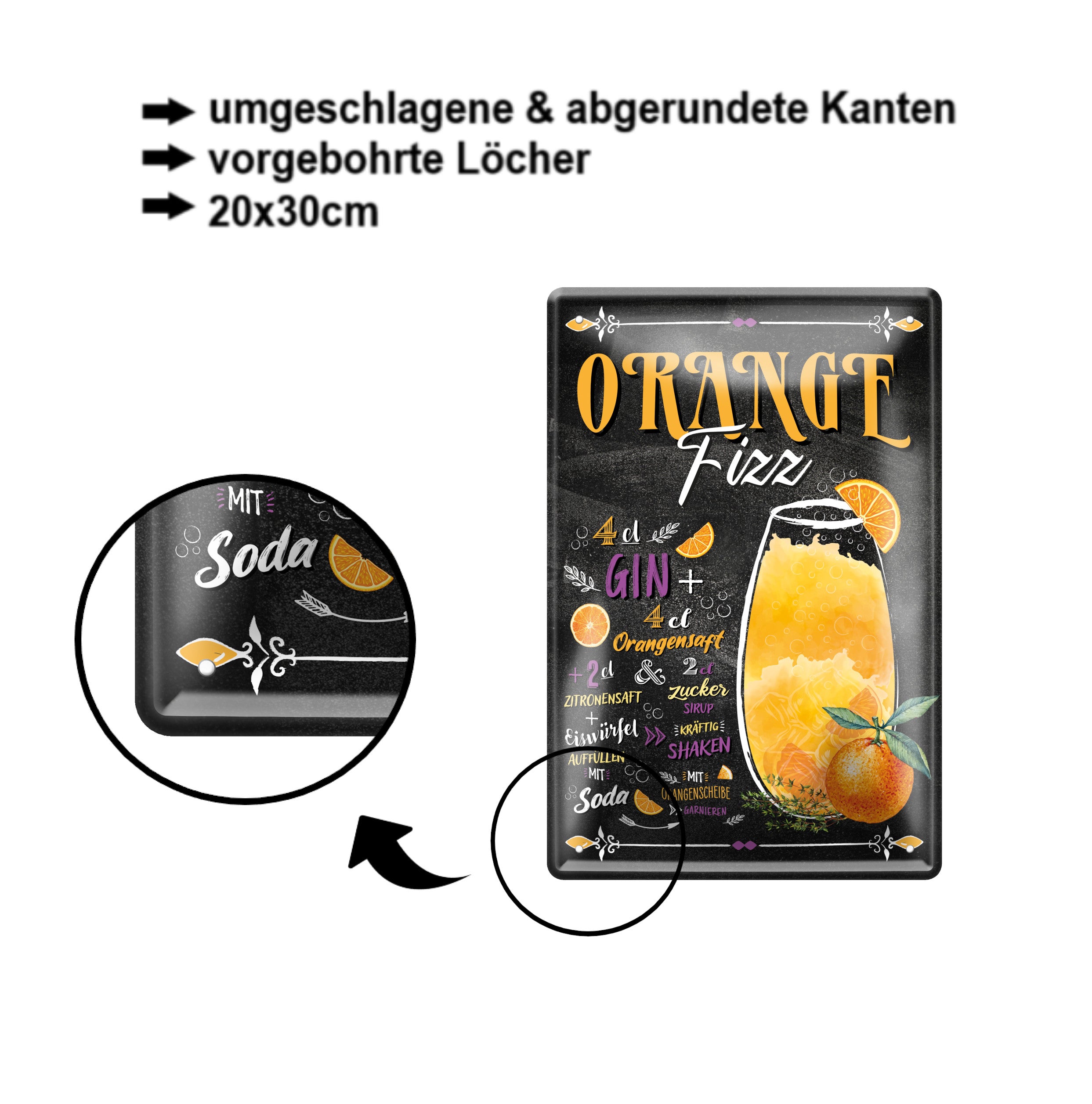 Blechschild ''Orange Fizz'' 20x30cm