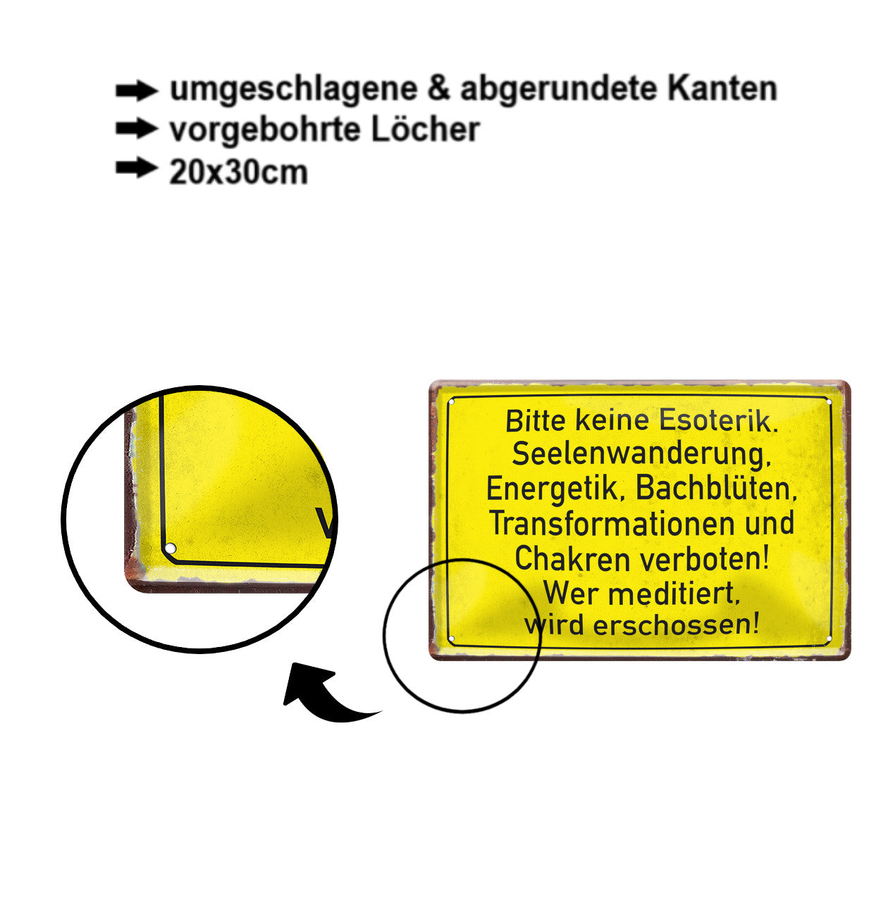Blechschild ''Bitte keine Esoterik, Seelenwanderung Chakren'' 20x30cm