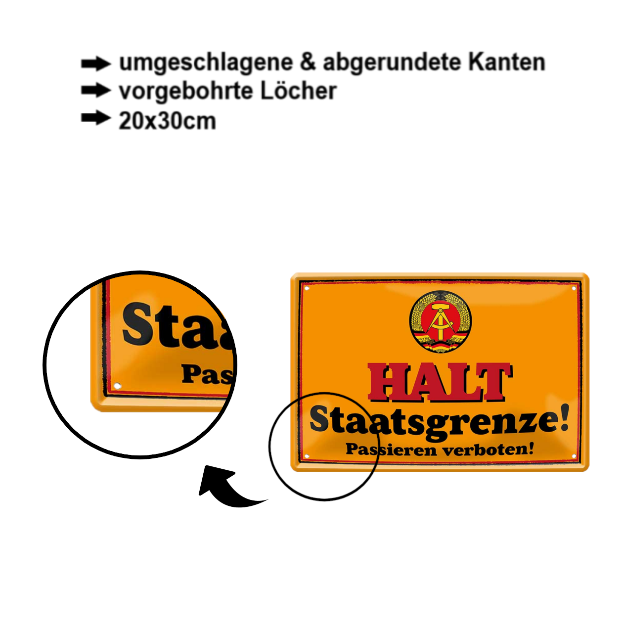 Tin sign "STOP state border" 20x30cm