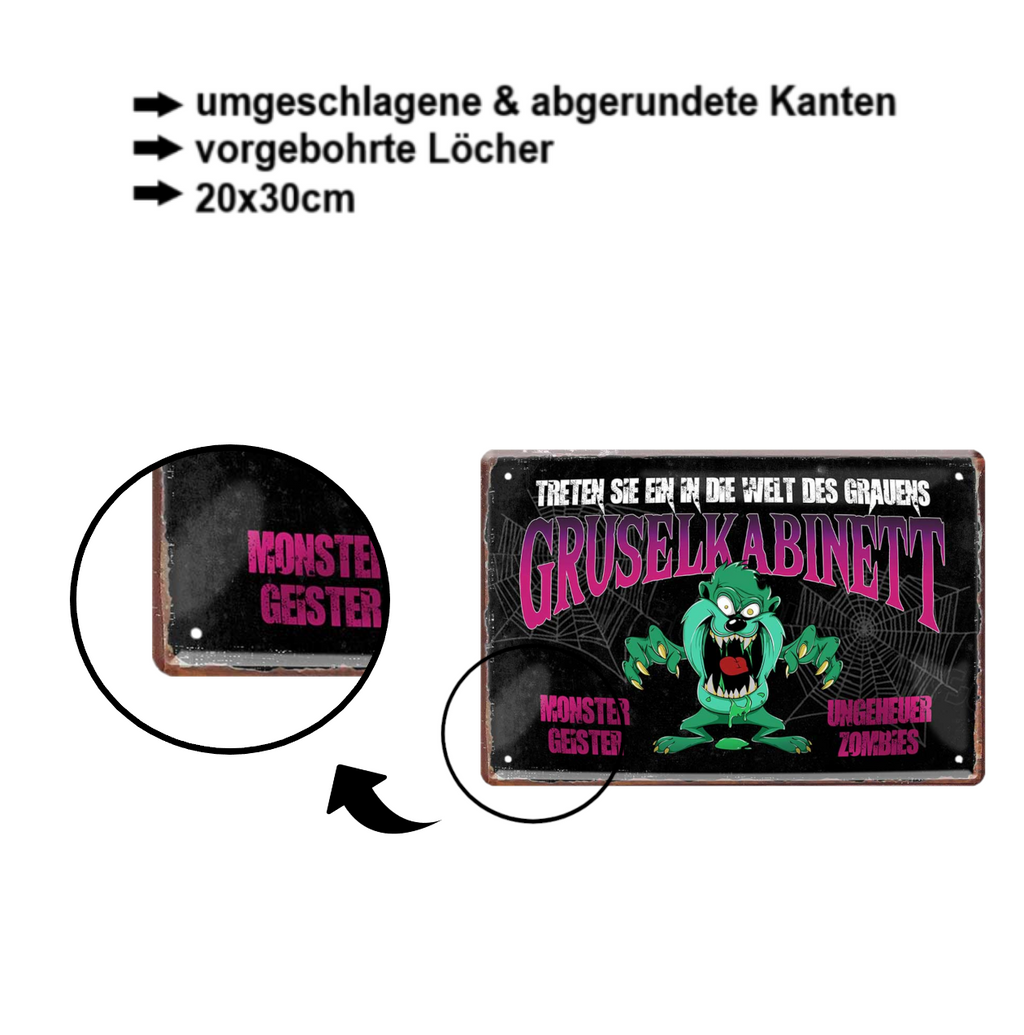 Blechschild ''Gruselkabinett (Monster)'' 20x30cm