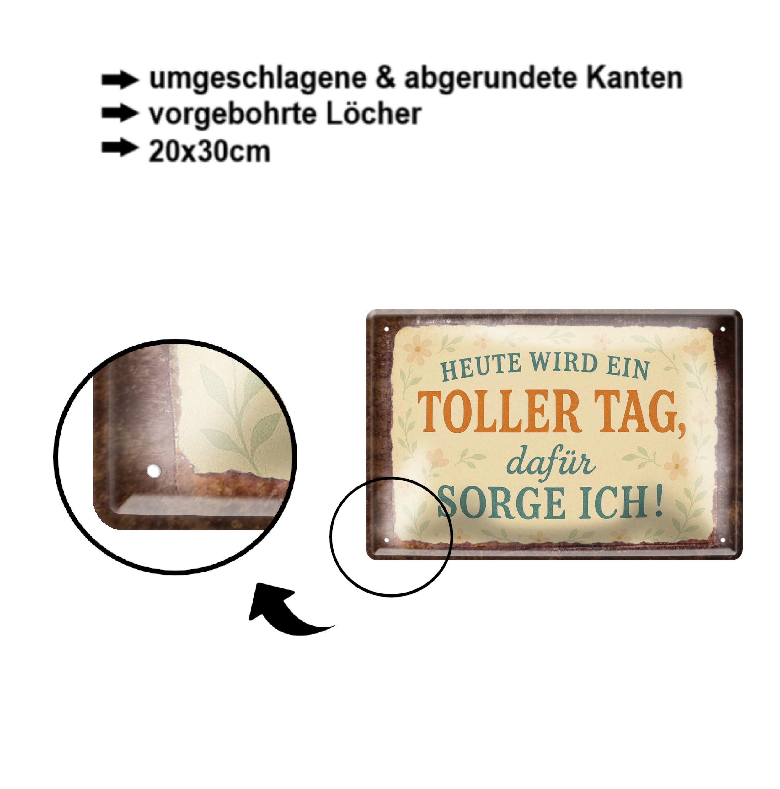 Blechschild ''Heute wird ein toller Tag, dafür sorge Ich'' 20x30cm