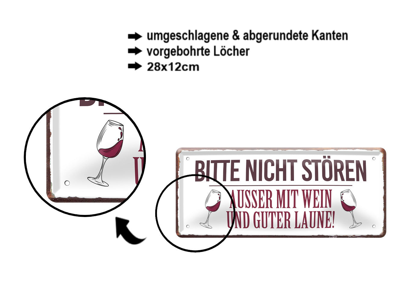 Blechschild ''Bitte nicht stören, ausser mit Wein''28x12cm