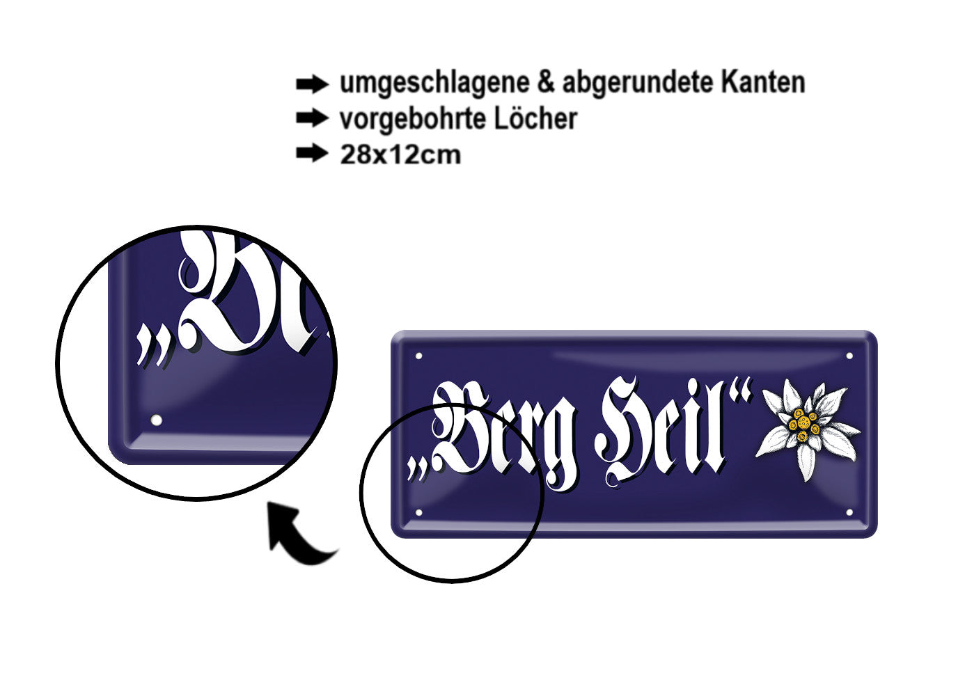 Blechschild ''Berg Heil (blau)'' 28x12cm